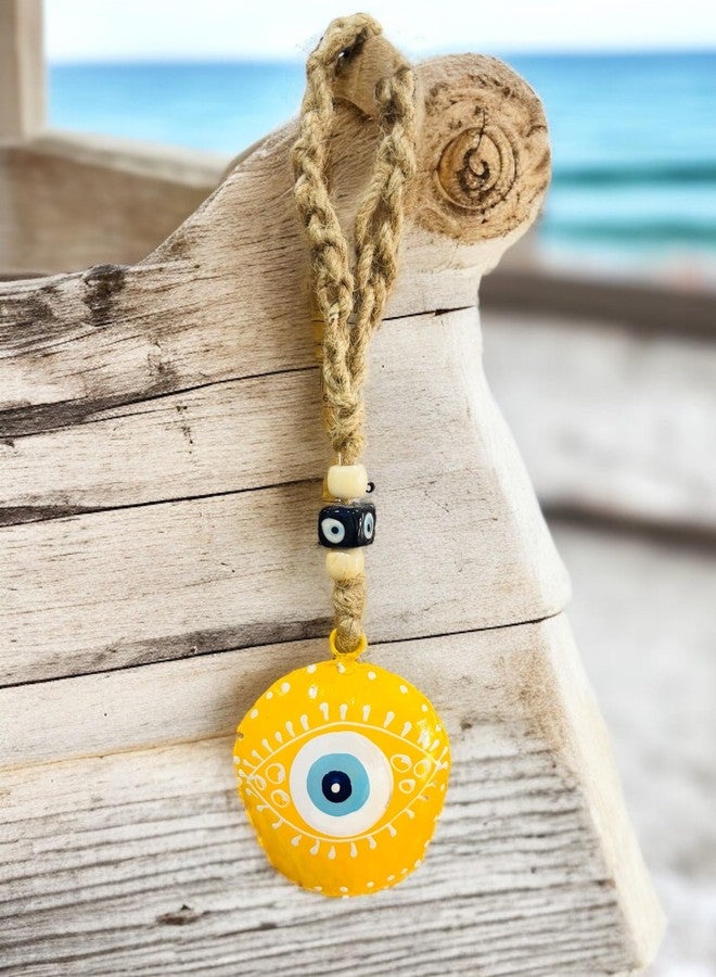 WARMINGO DE Metal Evil Eye Bell Wall Hanging for Home Main Door Entrance | Hand Painted Spiritual Home Decor Decorative Cow Bell | Feng Shui Vastu Evil Eye Good Luck Gift (Yellow) - Image 1